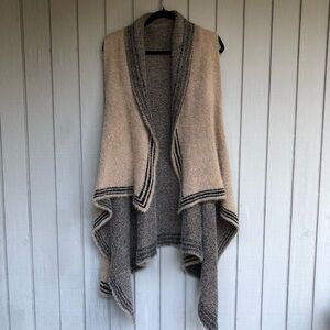 Reversible Fuzzy Asymmetrical Handkerchief Cascade Tan Vest Open Cardigan OSFM